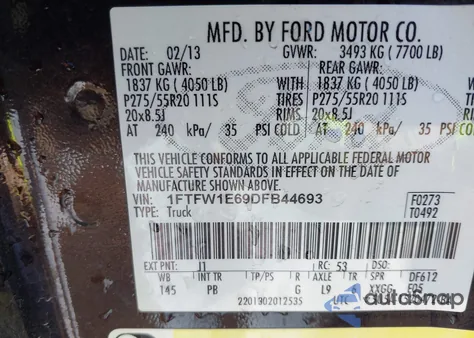 2013 Ford F150 Supercrew from USA, damaged, VIN 1FTFW1E69DFB44693